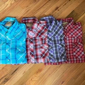 Lot of four short sleeve snap front western style shirts